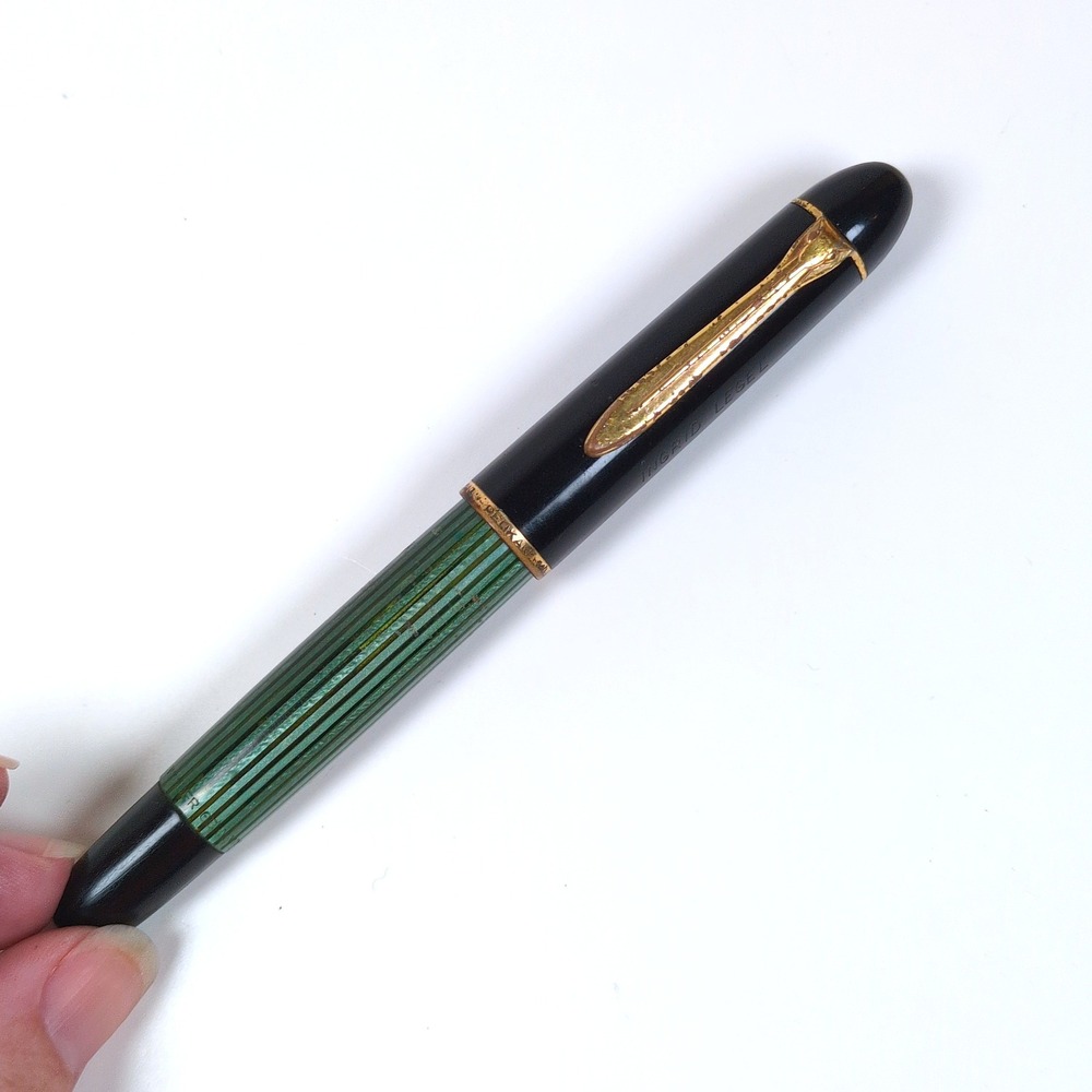 Vtg Pelikan 140 Fountain Pen 14K Stenography ST Nib Green Striped Untested